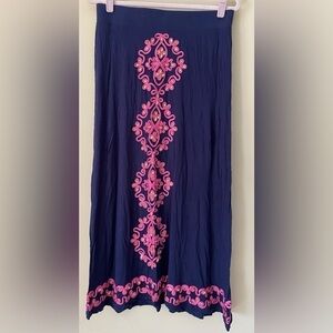 INC International Concepts Blue Maxi Skirt with Embroidery L